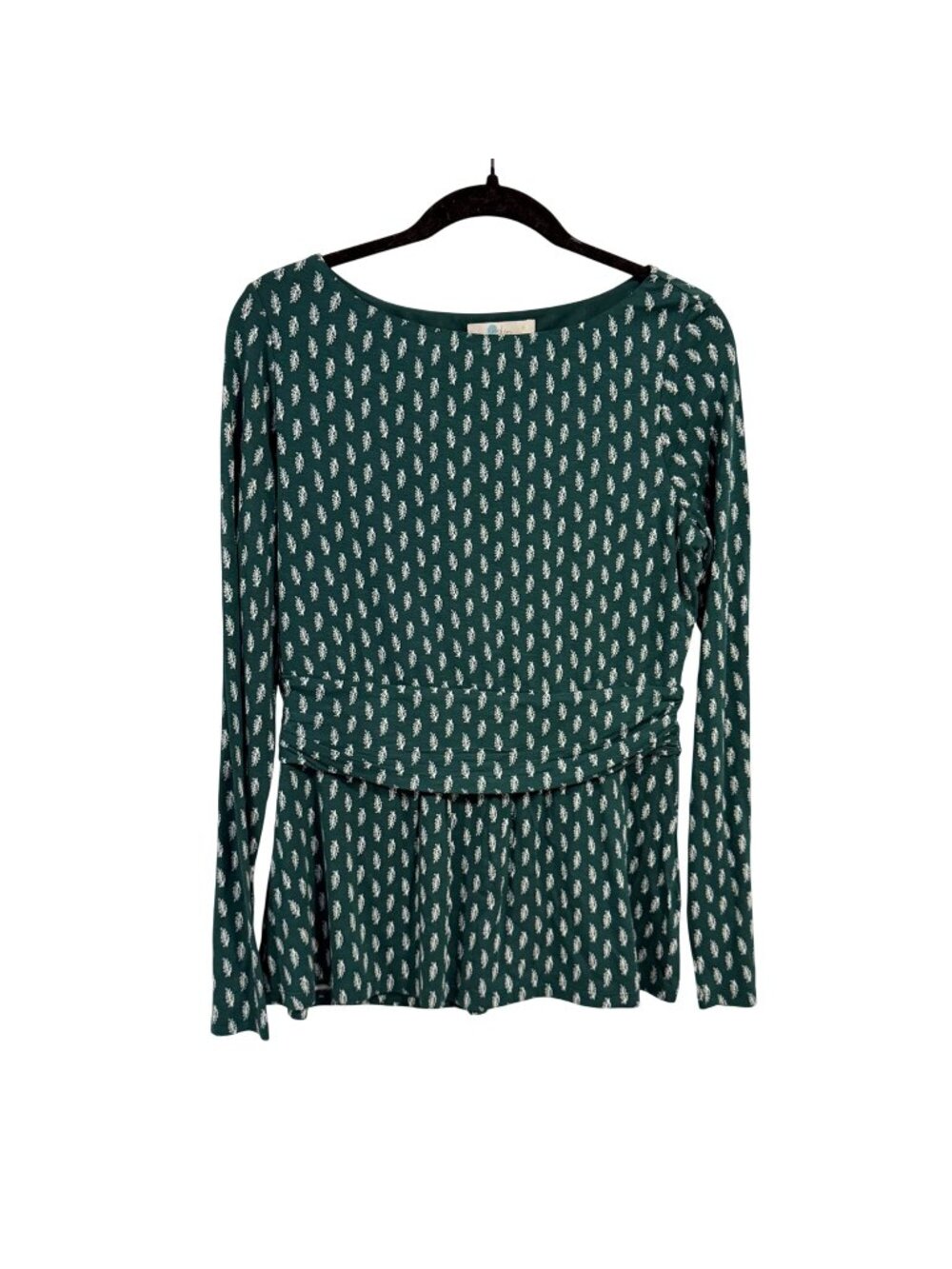 Boden Green‎ White Jersey Long Sleeve Peplum Style Top U.S. Size 10